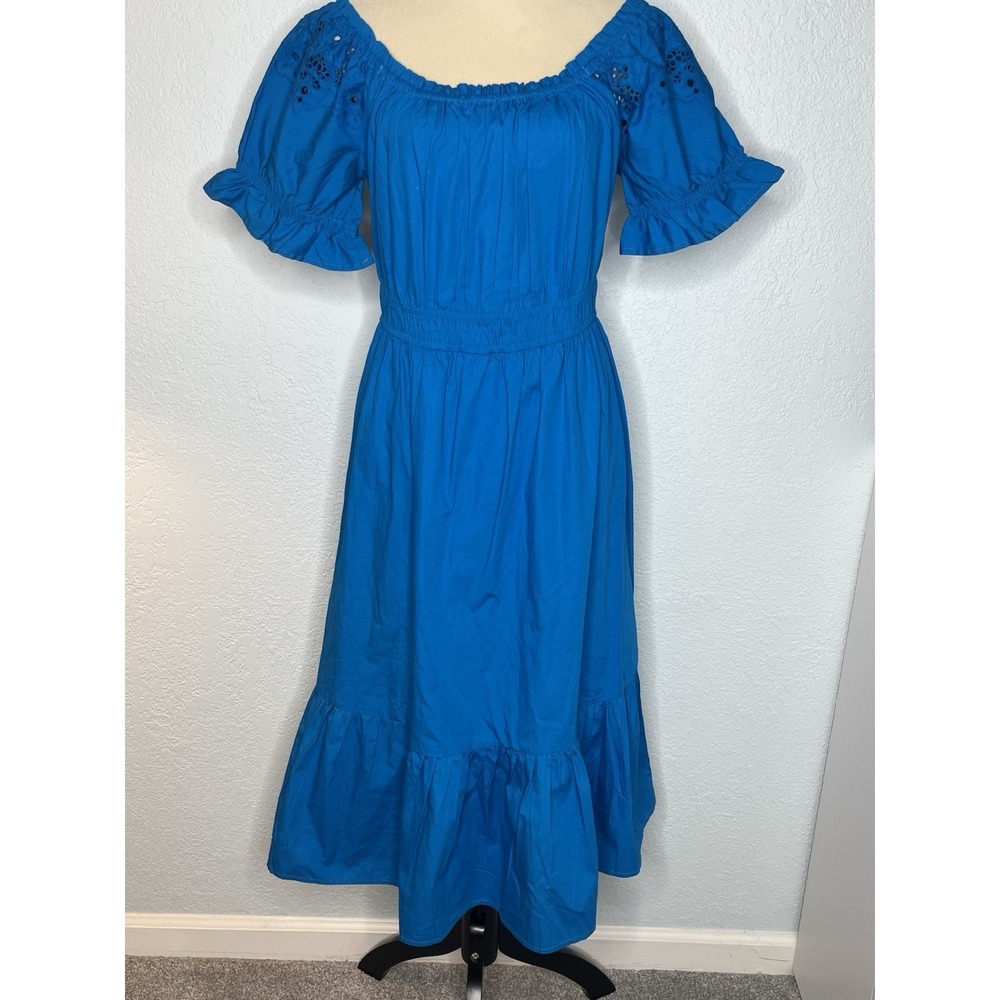 Harlow & Rose Puff Sleeve Midi Dress Size L Prairie Smocked Waist Romantic